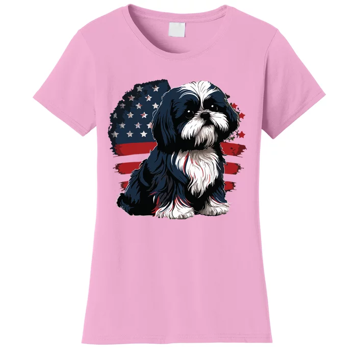 USA 4th Of July Shih Tzu On Patriotic American Shih Tzu Women's T-Shirt