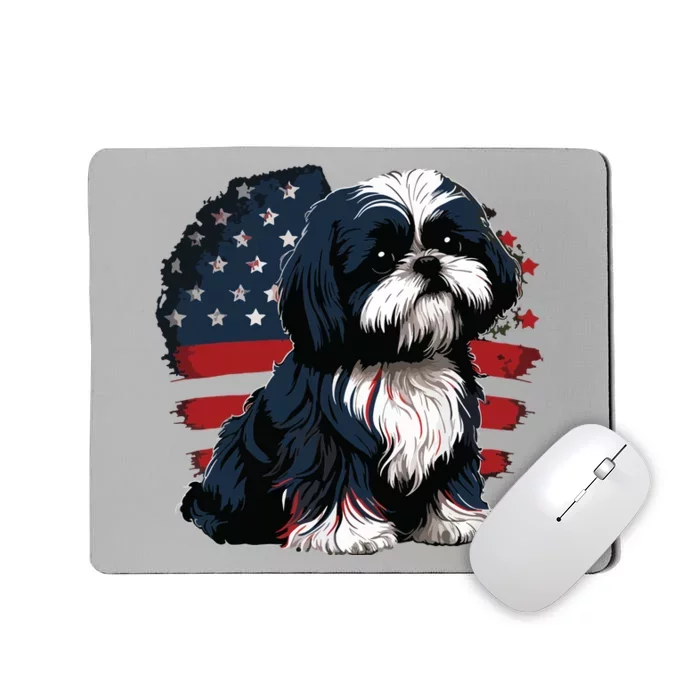 USA 4th Of July Shih Tzu On Patriotic American Shih Tzu Mousepad