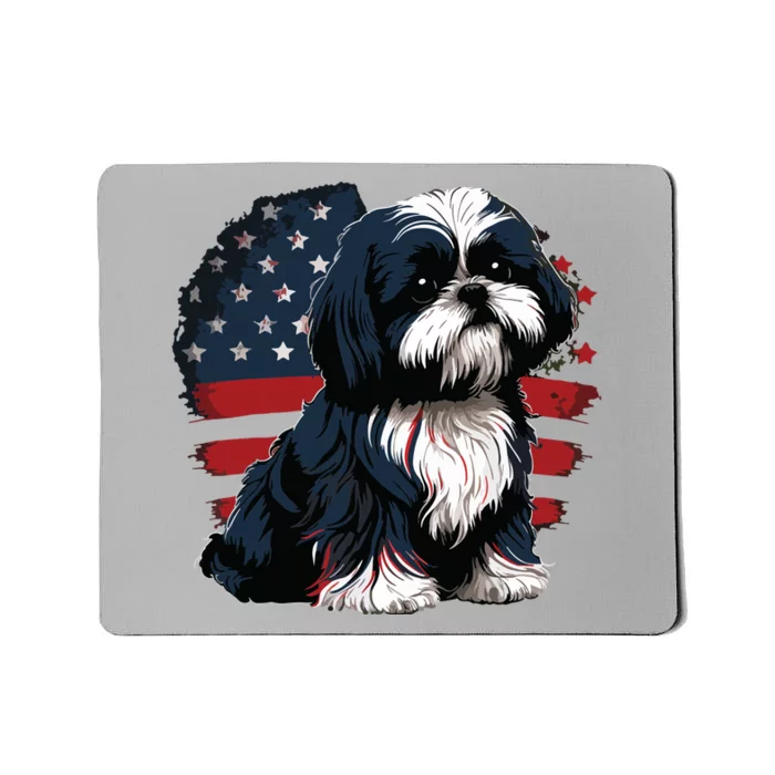 USA 4th Of July Shih Tzu On Patriotic American Shih Tzu Mousepad