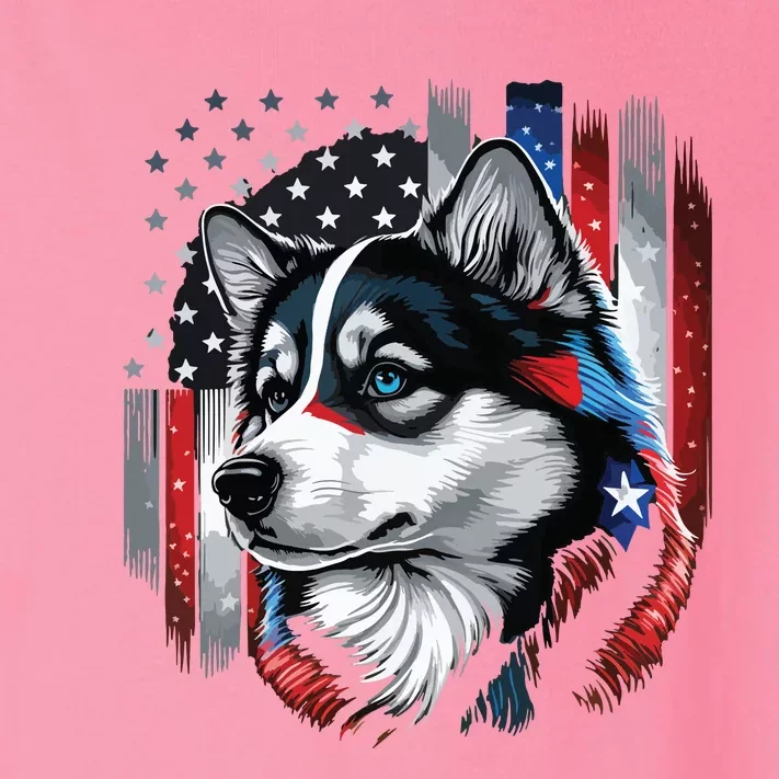 USA 4th Of July Husky On Patriotic American Siberian Husky Toddler Long Sleeve Shirt