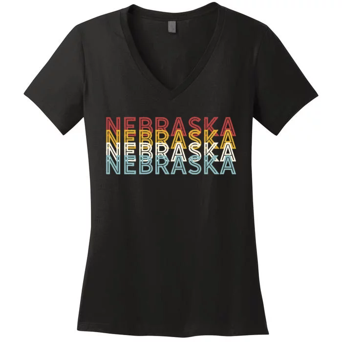 USA 70's State Retro Vintage Nebraska Women's V-Neck T-Shirt