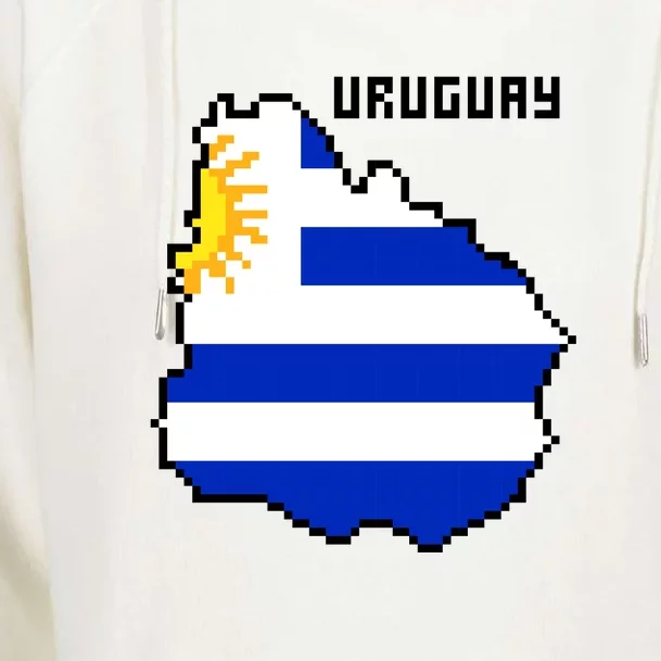 Uruguay 8 Bit Pixelated Womens Funnel Neck Pullover Hood