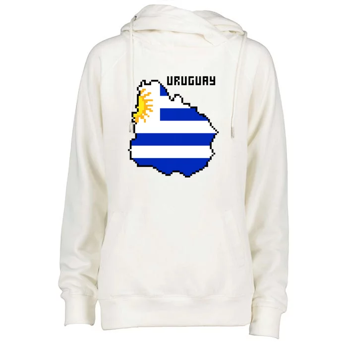 Uruguay 8 Bit Pixelated Womens Funnel Neck Pullover Hood