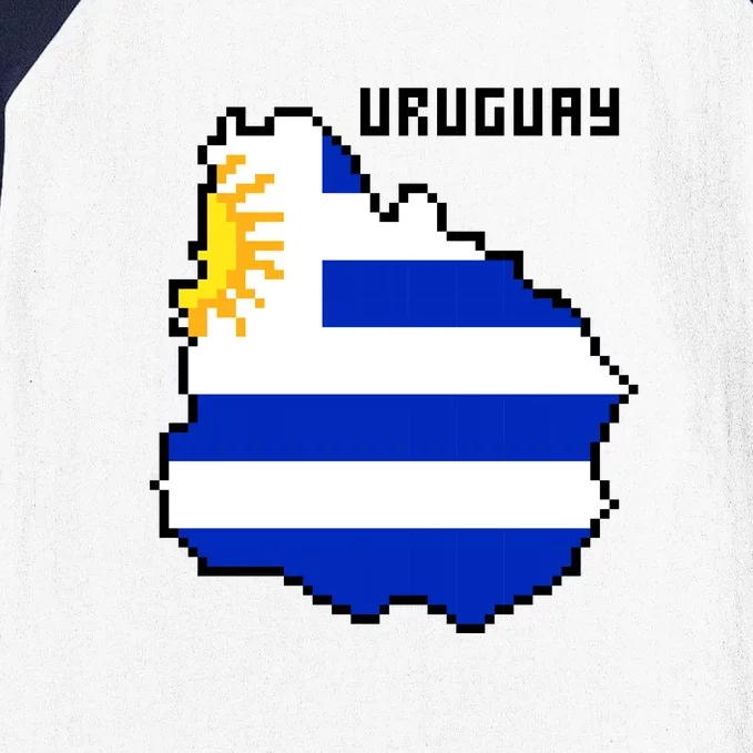 Uruguay 8 Bit Pixelated Baseball Sleeve Shirt