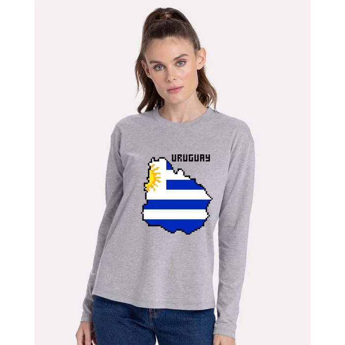 Uruguay 8 Bit Pixelated Womens Cotton Relaxed Long Sleeve T-Shirt