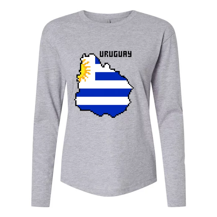 Uruguay 8 Bit Pixelated Womens Cotton Relaxed Long Sleeve T-Shirt