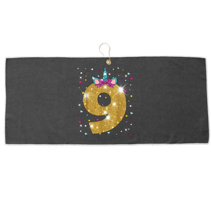 Unicorn 9th Birthday Girl Nine 9 Years Old Large Microfiber Waffle Golf Towel