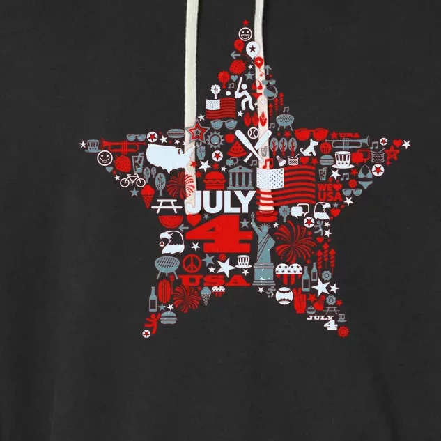 USA American 4th Of July Pattern Star Garment-Dyed Fleece Hoodie