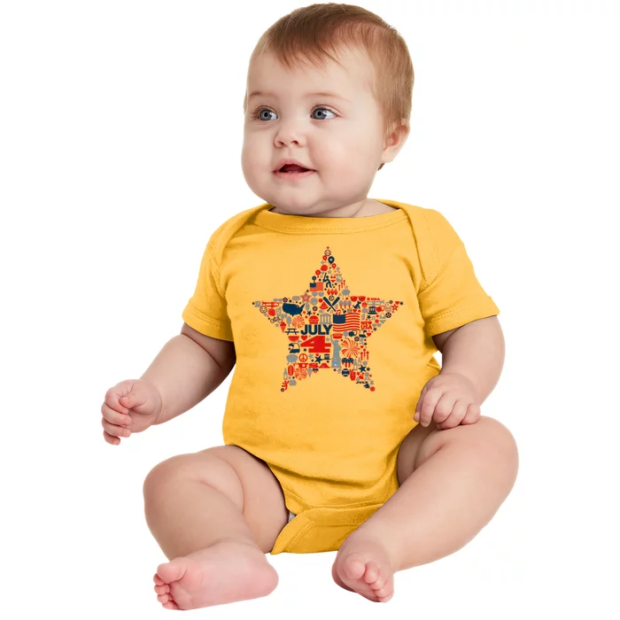 USA American 4th Of July Pattern Star Baby Bodysuit