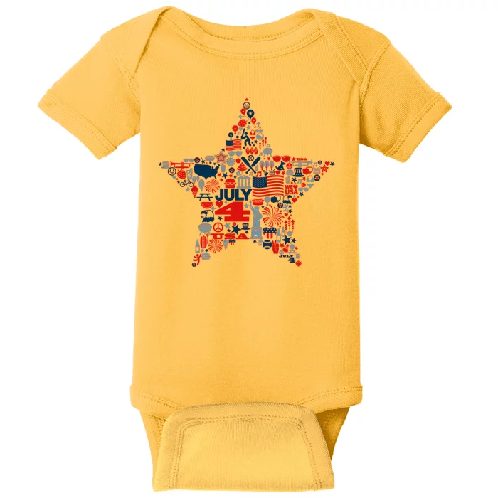 USA American 4th Of July Pattern Star Baby Bodysuit