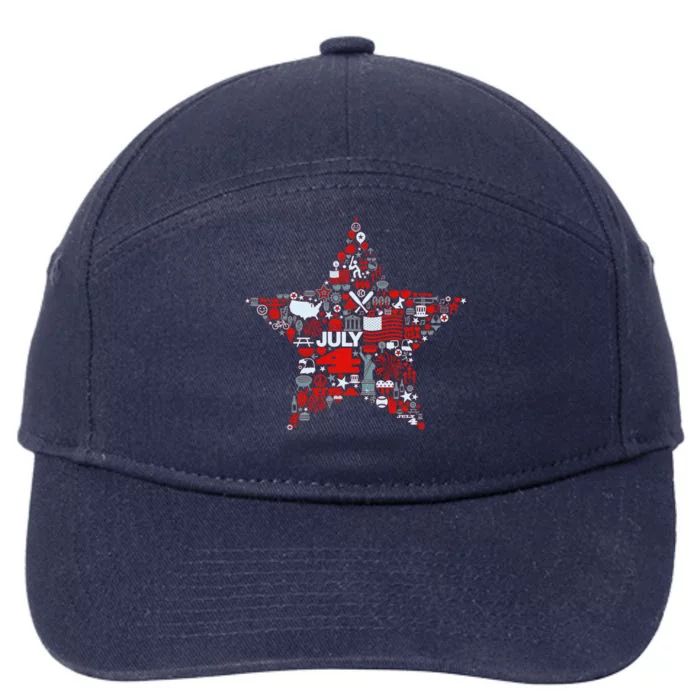 USA American 4th Of July Pattern Star 7-Panel Snapback Hat