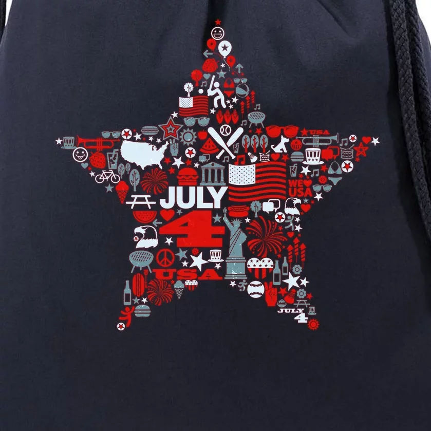 USA American 4th Of July Pattern Star Drawstring Bag