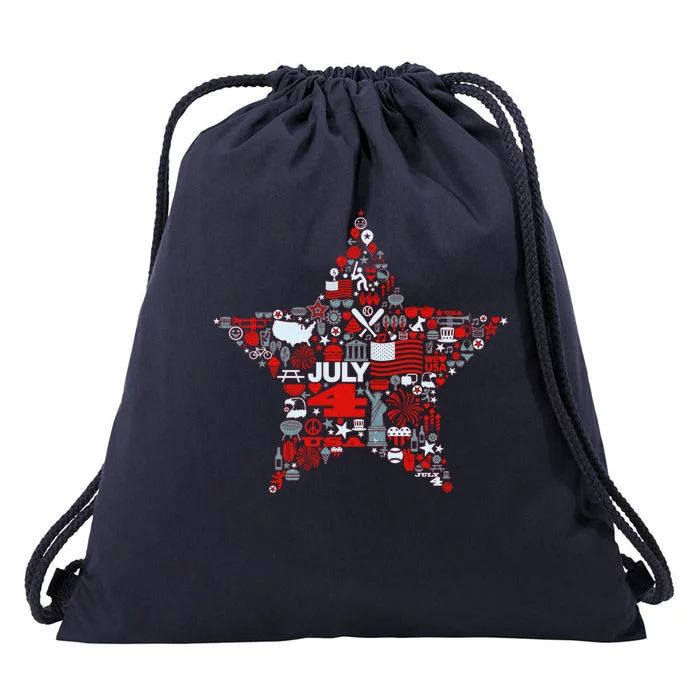 USA American 4th Of July Pattern Star Drawstring Bag