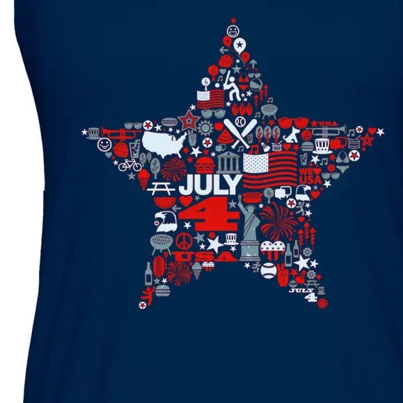 USA American 4th Of July Pattern Star Ladies Essential Flowy Tank