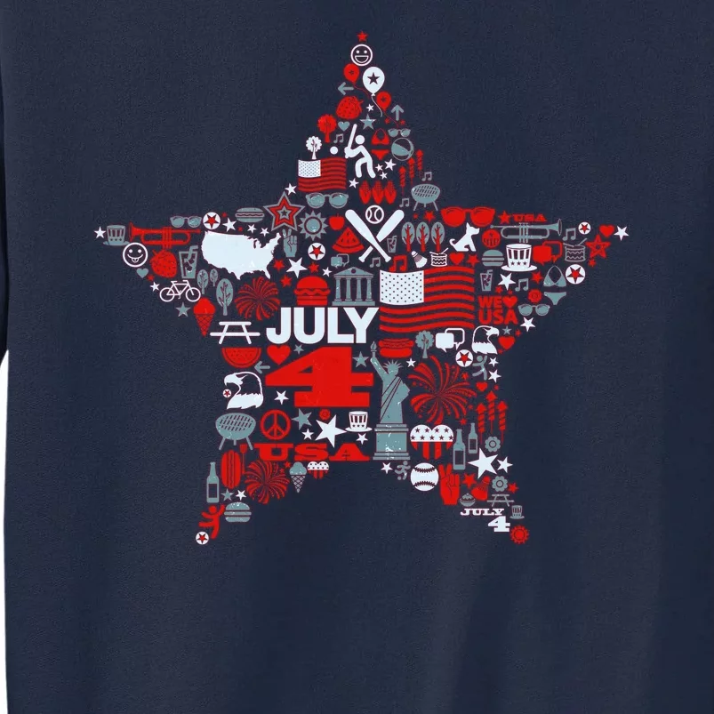 USA American 4th Of July Pattern Star Tall Sweatshirt