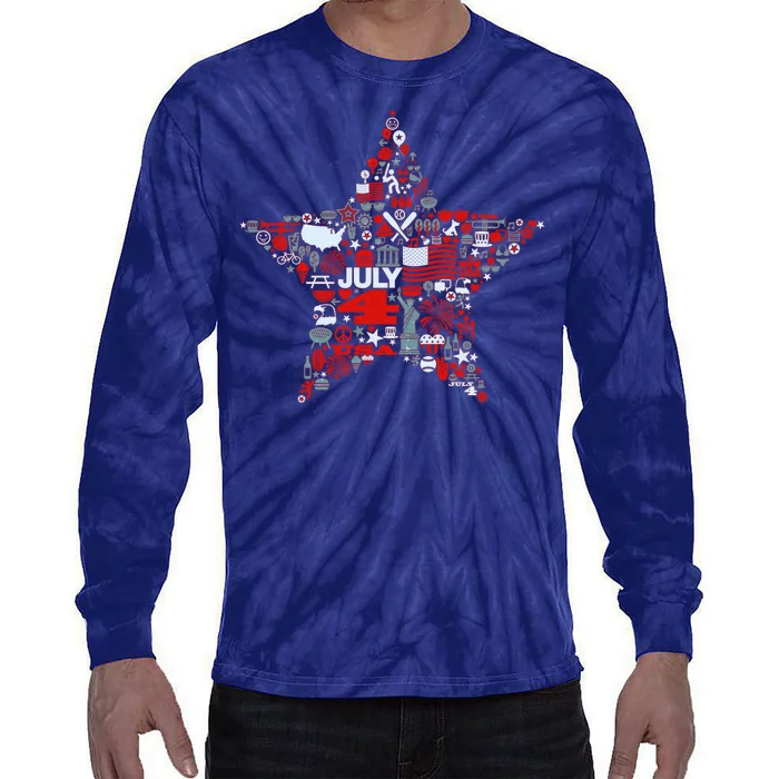 USA American 4th Of July Pattern Star Tie-Dye Long Sleeve Shirt