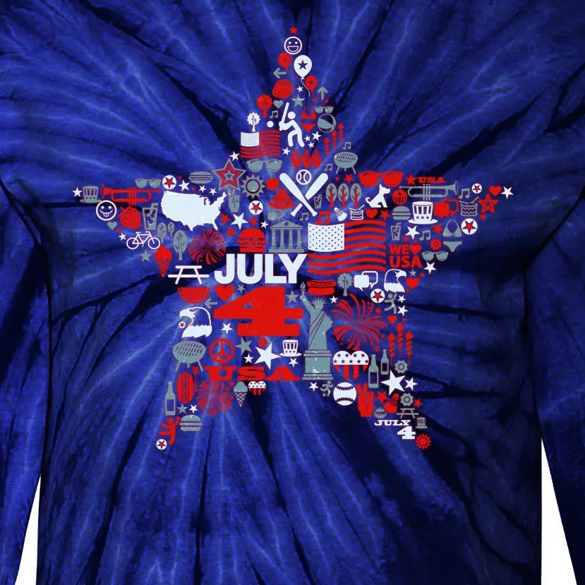 USA American 4th Of July Pattern Star Tie-Dye Long Sleeve Shirt