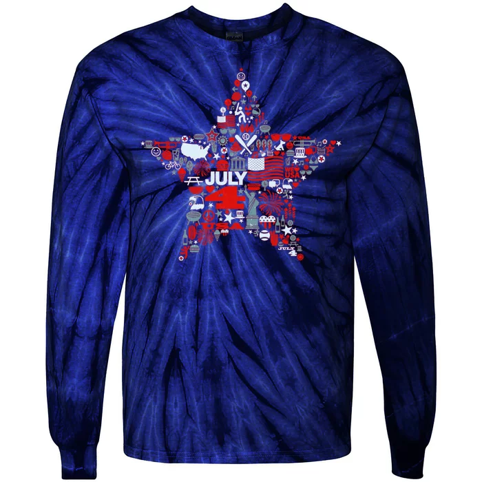 USA American 4th Of July Pattern Star Tie-Dye Long Sleeve Shirt