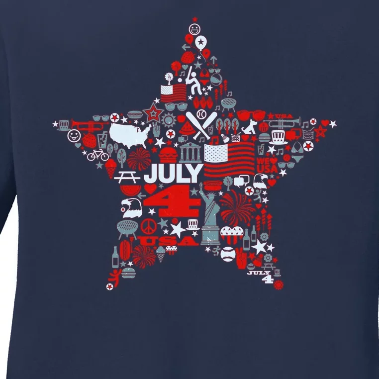 USA American 4th Of July Pattern Star Ladies Long Sleeve Shirt