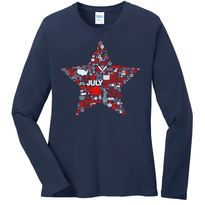 USA American 4th Of July Pattern Star Ladies Long Sleeve Shirt