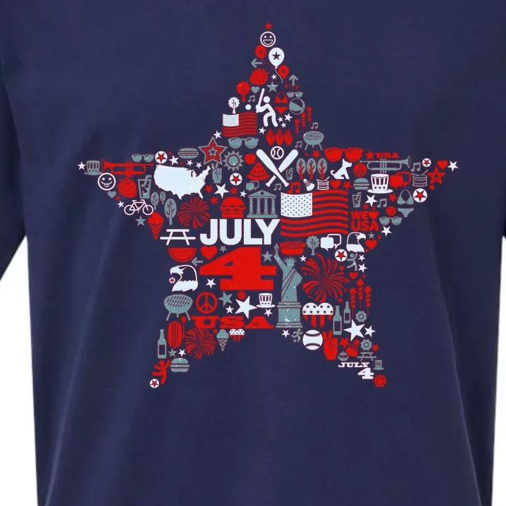 USA American 4th Of July Pattern Star Sueded Cloud Jersey T-Shirt