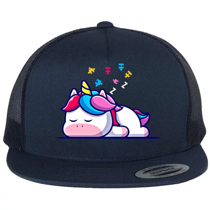 Unicorn Autism Awareness Puzzle Pieces Funny Gift Flat Bill Trucker Hat