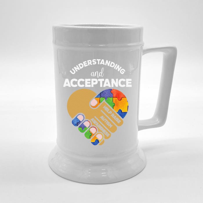 Understanding Acceptance Autism Awareness Heart Puzzle Front & Back Beer Stein