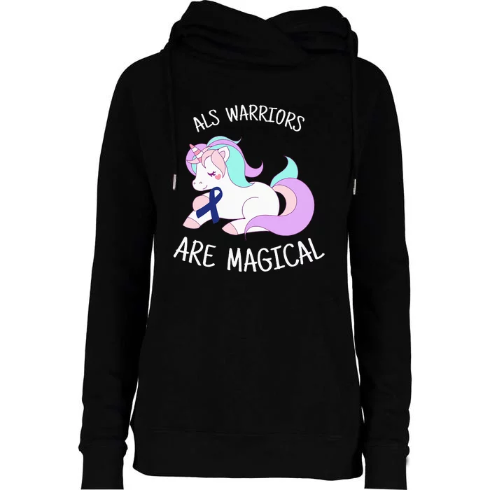 Unicorn ALS Awareness , ALS Warrior Womens Funnel Neck Pullover Hood