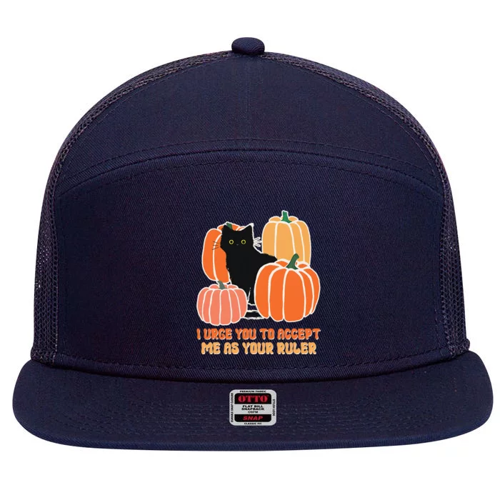 Urge Accept As Your Ruler Halloween Black Cat Pumpkin Lover 7 Panel Mesh Trucker Snapback Hat