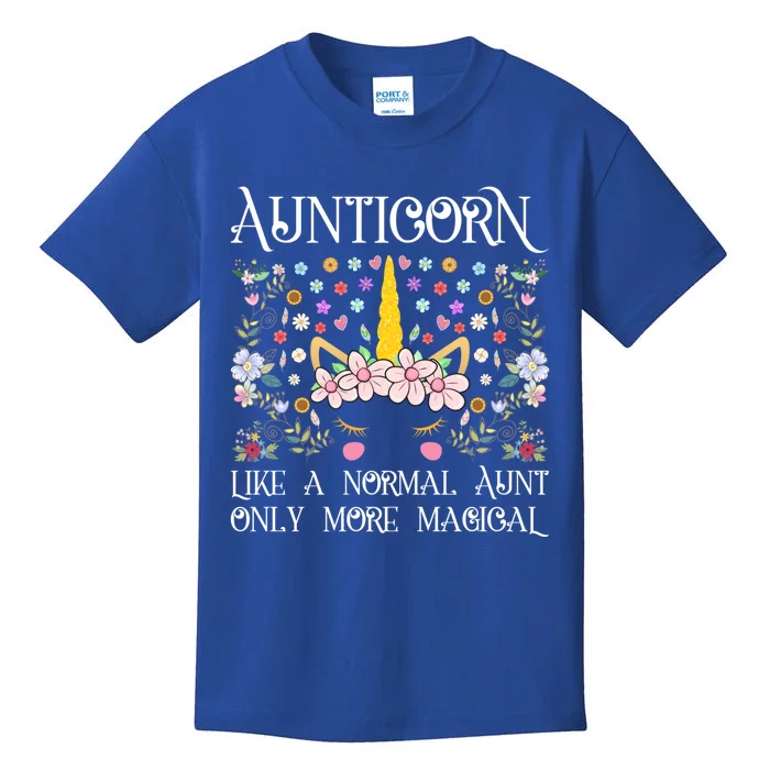 Unicorn Aunt Aunticorn Funny Auntie Floral Funny Gift Unty Cute Gift Kids T-Shirt