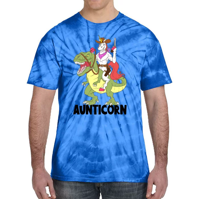 Unicorn Aunt Aunticorn Riding Dinosaur Trex Cow Sheriff Funny Gift Tie-Dye T-Shirt