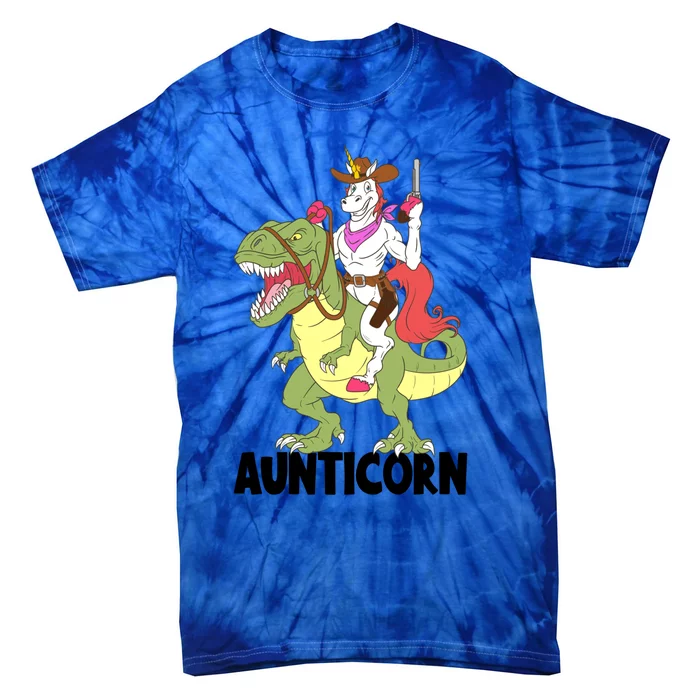 Unicorn Aunt Aunticorn Riding Dinosaur Trex Cow Sheriff Funny Gift Tie-Dye T-Shirt