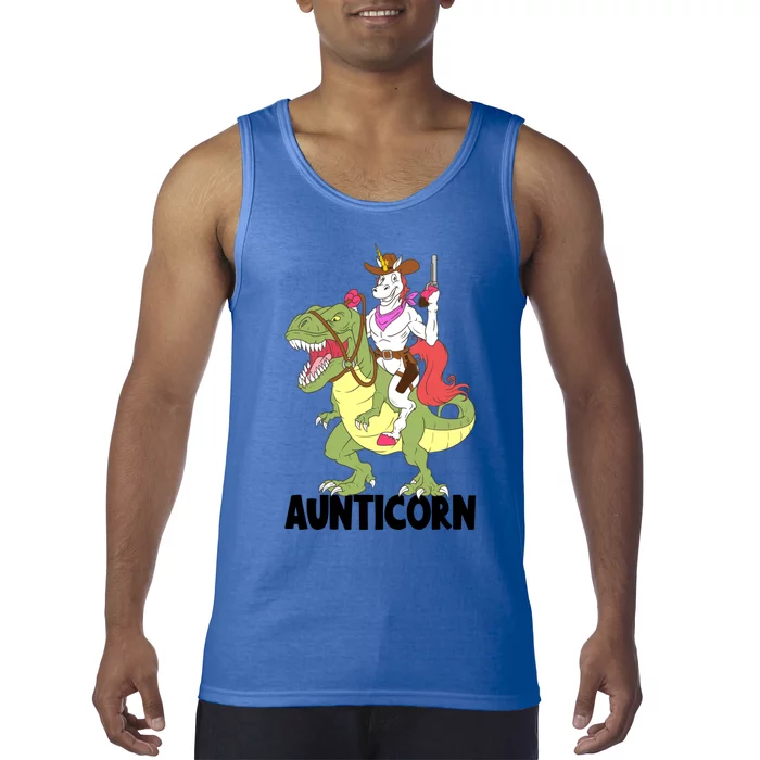 Unicorn Aunt Aunticorn Riding Dinosaur Trex Cow Sheriff Funny Gift Tank Top