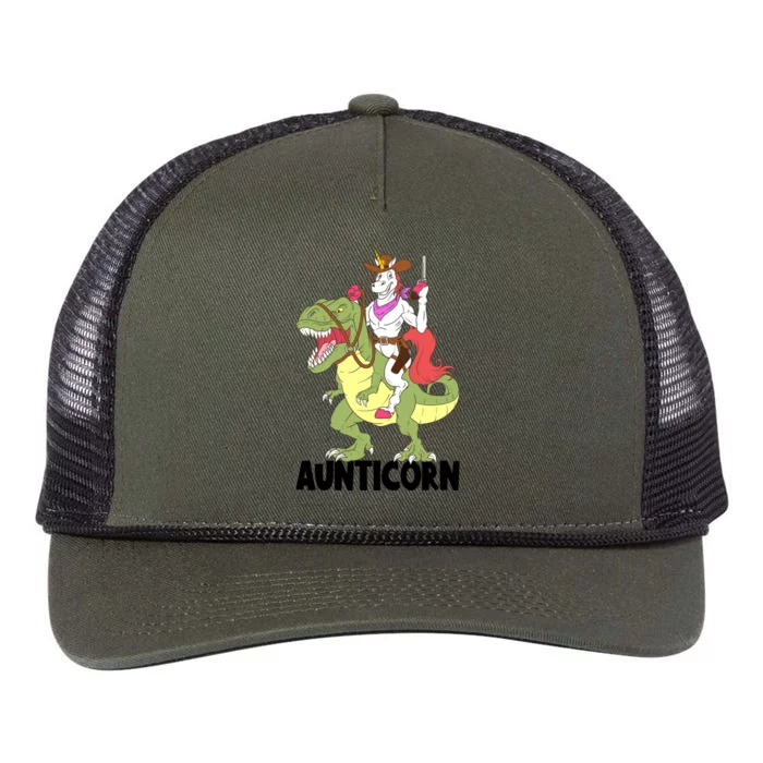 Unicorn Aunt Aunticorn Riding Dinosaur Trex Cow Sheriff Funny Gift Retro Rope Trucker Hat Cap