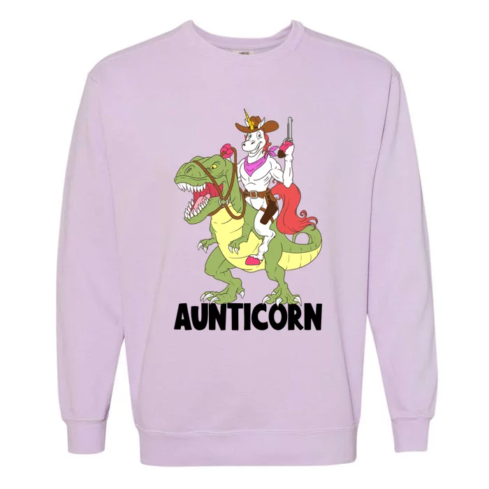 Unicorn Aunt Aunticorn Riding Dinosaur Trex Cow Sheriff Funny Gift Garment-Dyed Sweatshirt