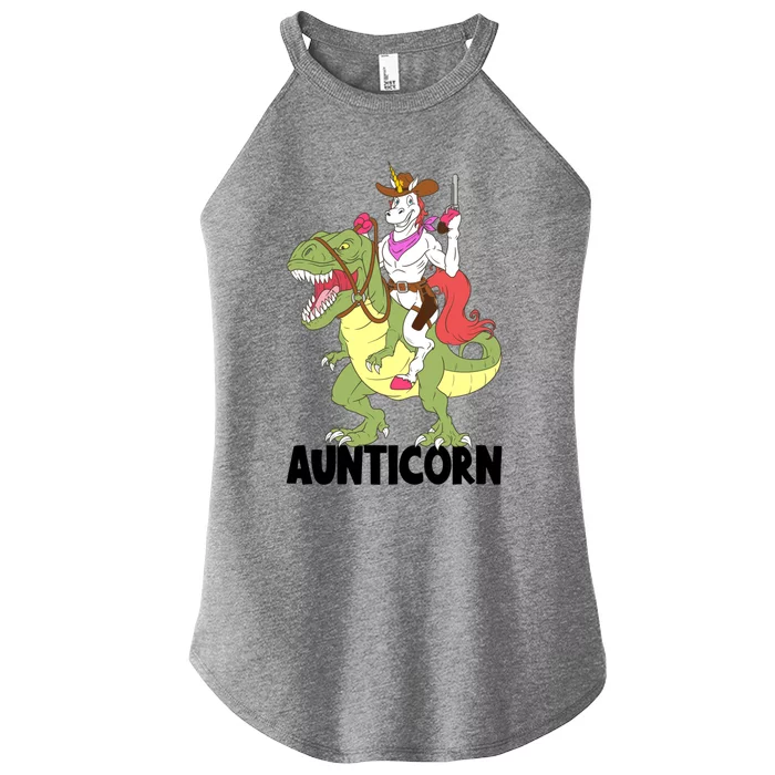 Unicorn Aunt Aunticorn Riding Dinosaur Trex Cow Sheriff Funny Gift Women’s Perfect Tri Rocker Tank