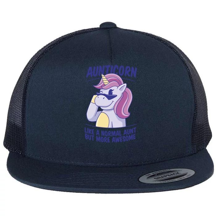 Unicorn Aunticorn Aunt Awesome Gift Flat Bill Trucker Hat