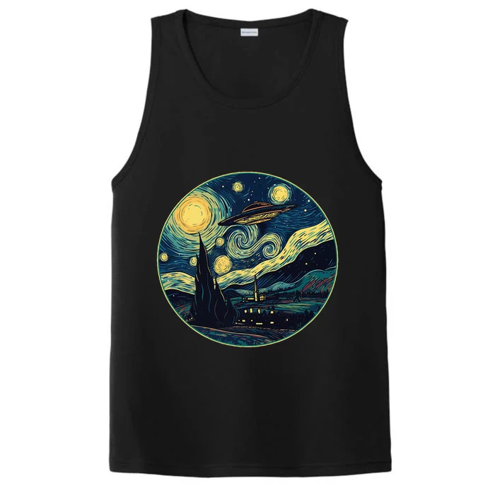 Ufo Aliens And Bigfoot Impressionist Style Novelty Uap Performance Tank