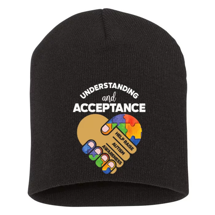 Understanding Acceptance Autism Awareness Heart Puzzle Short Acrylic Beanie