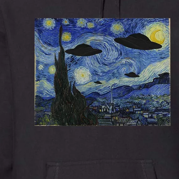 Ufo Alien Abduction Starry Night Van Gogh Painting Premium Hoodie