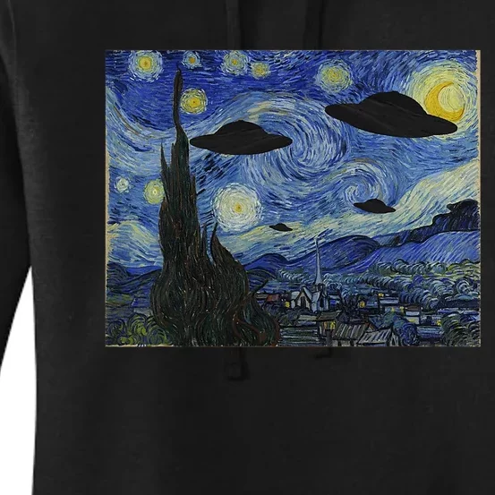 Ufo Alien Abduction Starry Night Van Gogh Painting Women's Pullover Hoodie