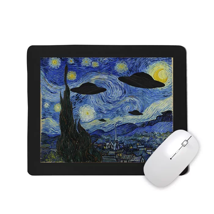 Ufo Alien Abduction Starry Night Van Gogh Painting Mousepad