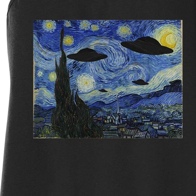 Ufo Alien Abduction Starry Night Van Gogh Painting Women's Racerback Tank