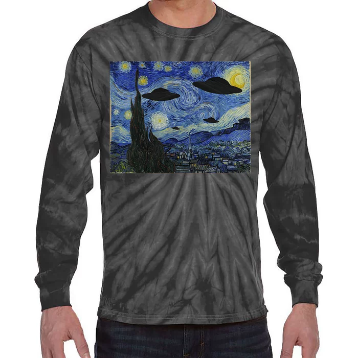 Ufo Alien Abduction Starry Night Van Gogh Painting Tie-Dye Long Sleeve Shirt