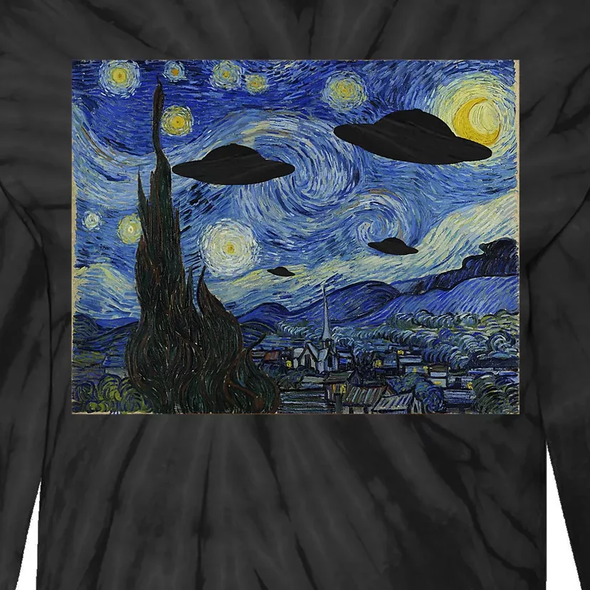 Ufo Alien Abduction Starry Night Van Gogh Painting Tie-Dye Long Sleeve Shirt