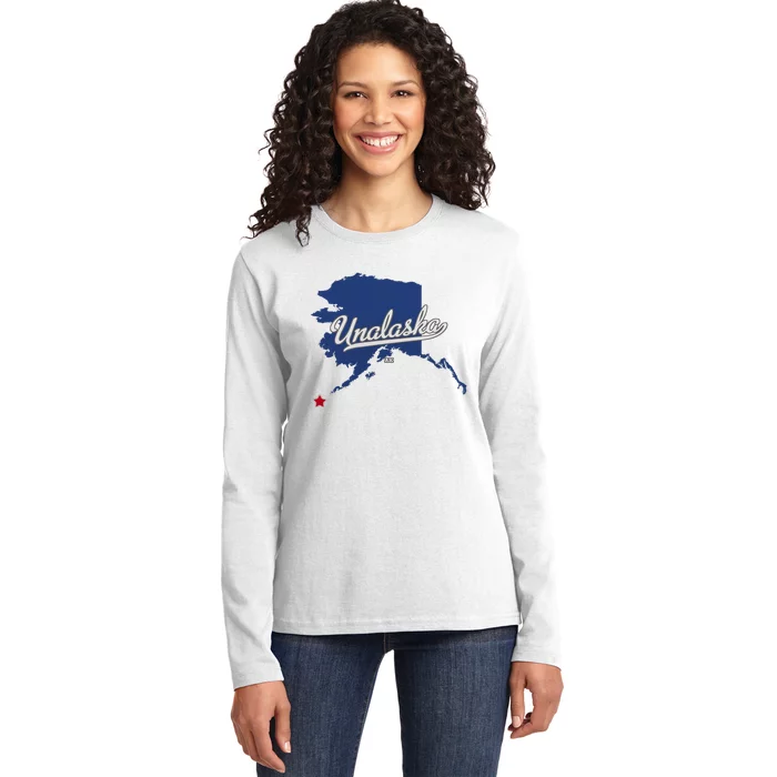 Unalaska Alaska Ak Map Ladies Long Sleeve Shirt