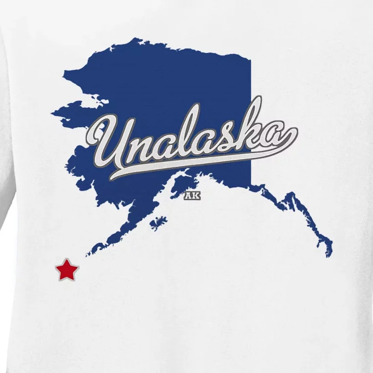 Unalaska Alaska Ak Map Ladies Long Sleeve Shirt