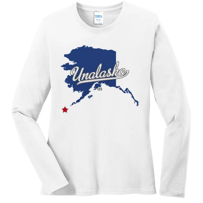 Unalaska Alaska Ak Map Ladies Long Sleeve Shirt