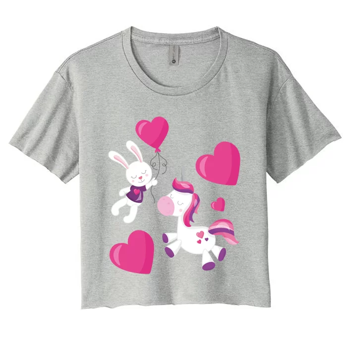 Unicorn And Bunny Cute Valentines Day Gift Women's Crop Top Tee