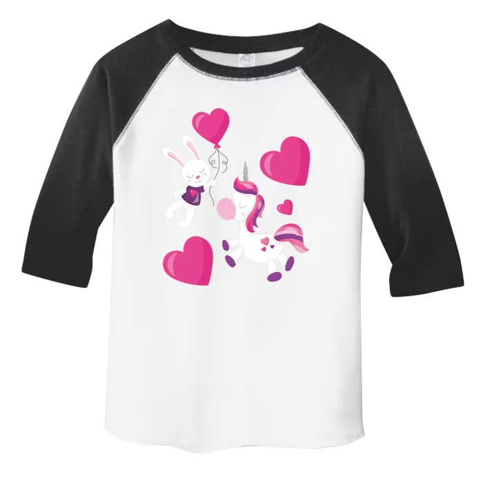 Unicorn And Bunny Cute Valentines Day Gift Toddler Fine Jersey T-Shirt